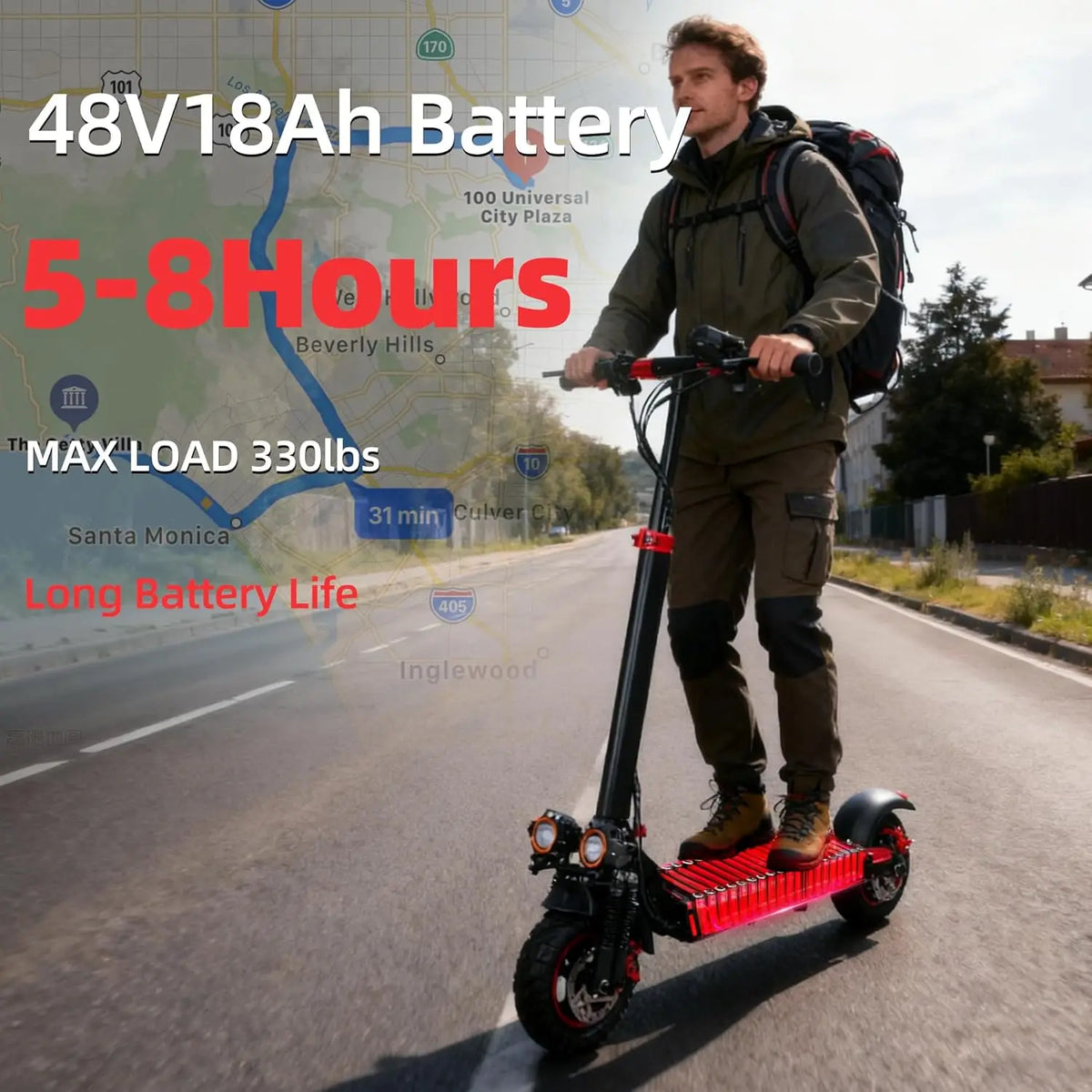 1200W Adult Electric Scooter – 48V 18Ah, 11-Inch Tires