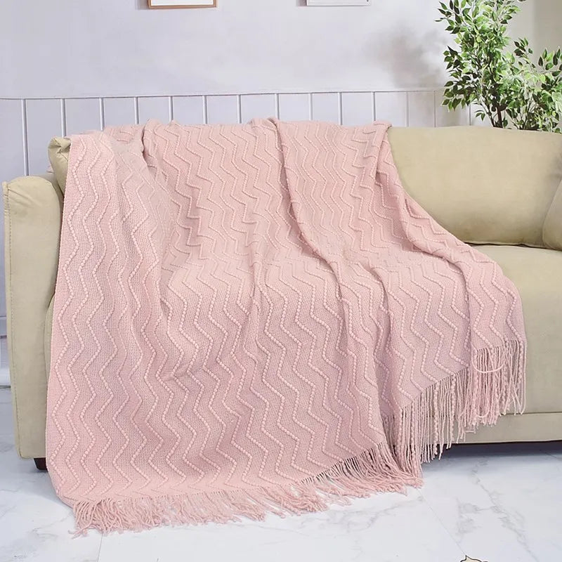 Knitted Blanket Wave Pattern Embossed Blanket Nordic Bed Sofa Decorative Blankets Plaid Chunky Sofa Blankets Grey