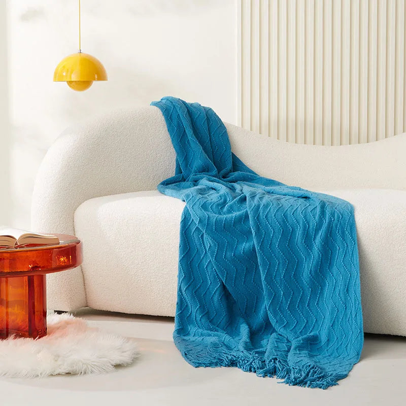Knitted Blanket Wave Pattern Embossed Blanket Nordic Bed Sofa Decorative Blankets Plaid Chunky Sofa Blankets Grey