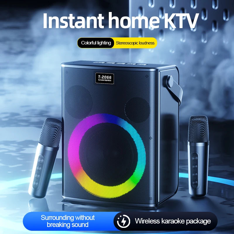Portable Bluetooth Karaoke Machine with 2 Wireless Mics