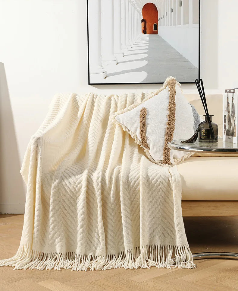 Cozy Solid-Color Knitted Throw Blanket