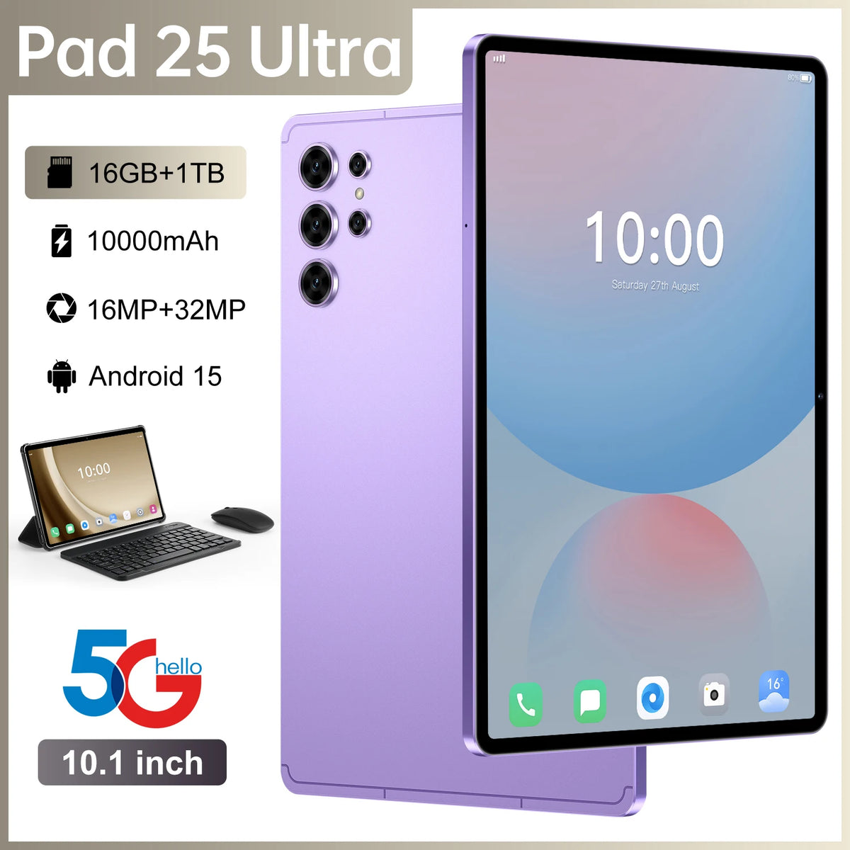 Pad 25 Ultra 10.1-Inch Android 15 5G Tablet – 16GB/1TB