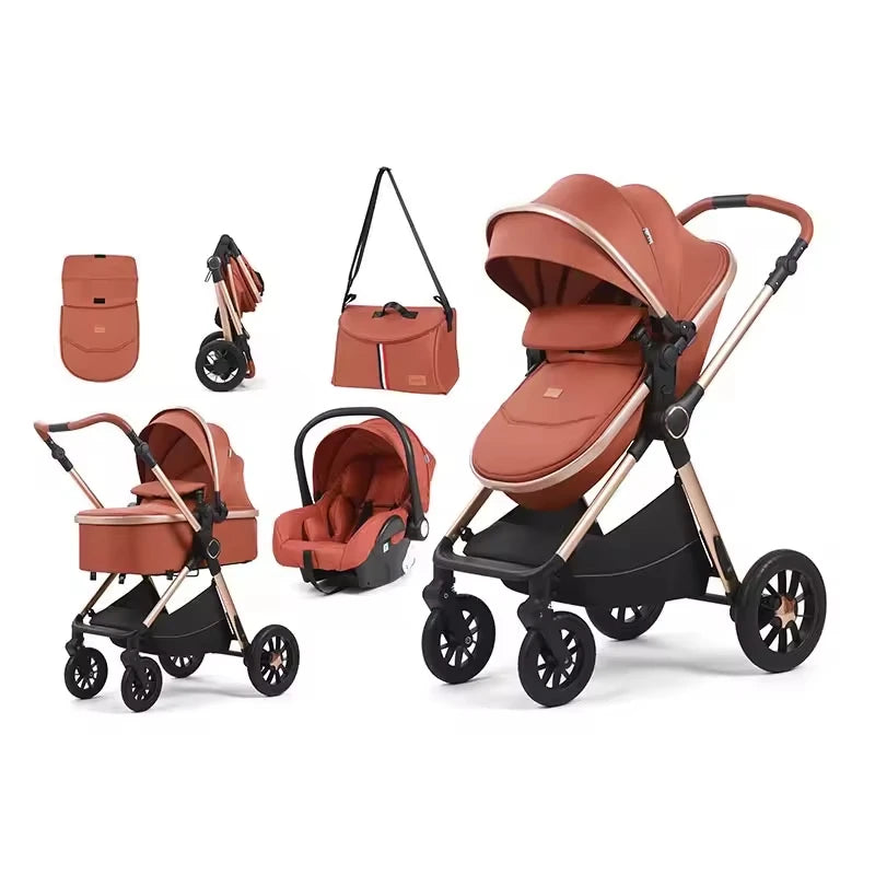 Customized Luxury 4-in-1 Baby Stroller Foldable Pram with Linen Car Seat 3-in-1 Carriage From Luxury Brand