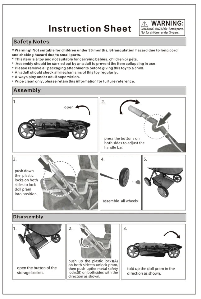 NPK Foldable Doll Stroller for 16–20 Inch Dolls