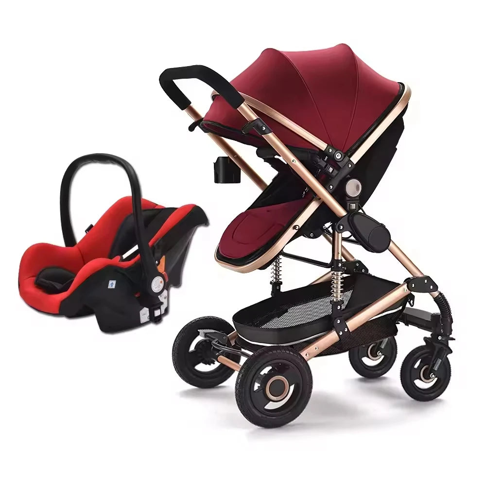 Customized Luxury 4-in-1 Baby Stroller Foldable Pram with Linen Car Seat 3-in-1 Carriage From Luxury Brand