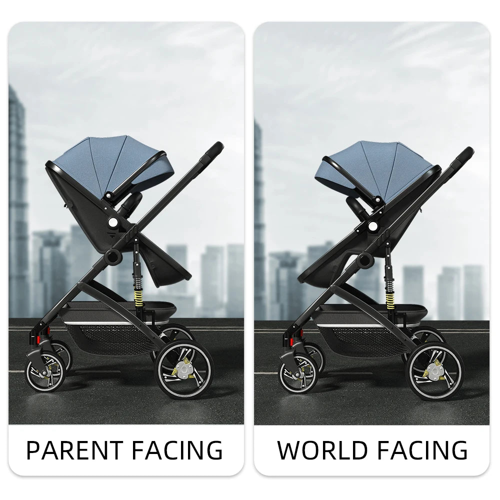 For 0-3 Year Old Baby Walker with Wheels and Seat Baby Stroller 3 in 1 Foldable Stroller Travel Chic Blue New