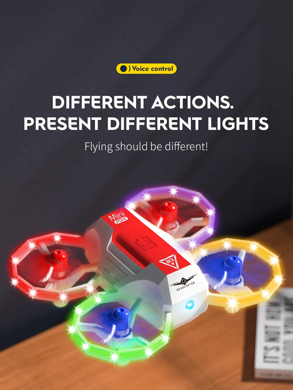 HOSHI KFPALN KF601 Mini Drone Protective Design With Voice Control Cool Light Drone for Beginner Christmas Gift Toys Drone