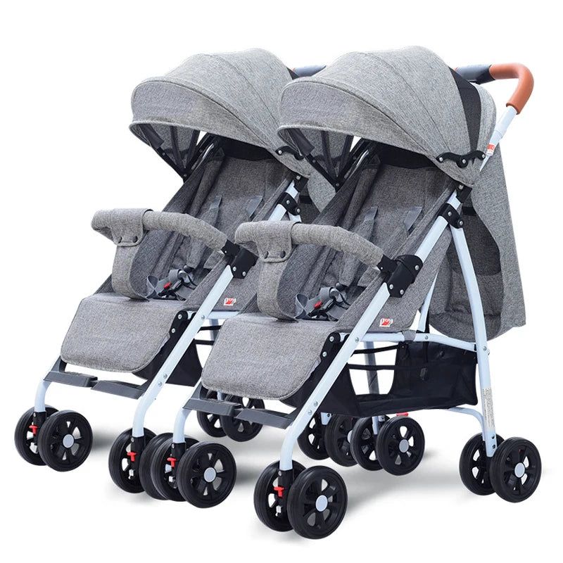 Twin Strollers Can Be Seated and Reclined Portable Folding High View Twin Strollers with One Click