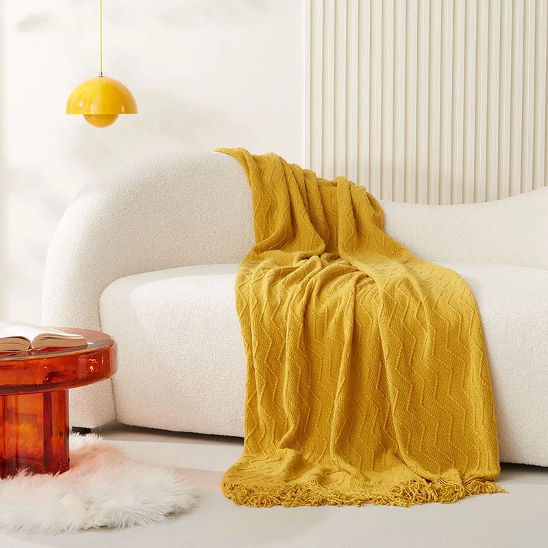 Knitted Blanket Wave Pattern Embossed Blanket Nordic Bed Sofa Decorative Blankets Plaid Chunky Sofa Blankets Grey