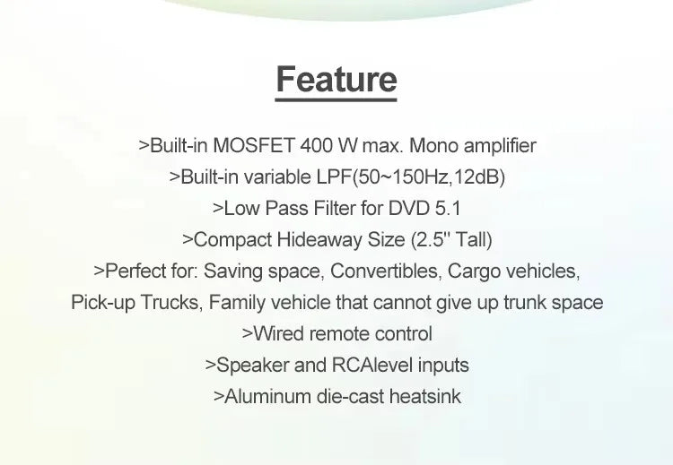 10-Inch Amplified Subwoofer System 600 Watt Compact Enclosed Active 10" Slim Underseat Subwoofer Box