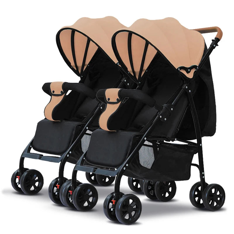 Twin Strollers Can Be Seated and Reclined Portable Folding High View Twin Strollers with One Click