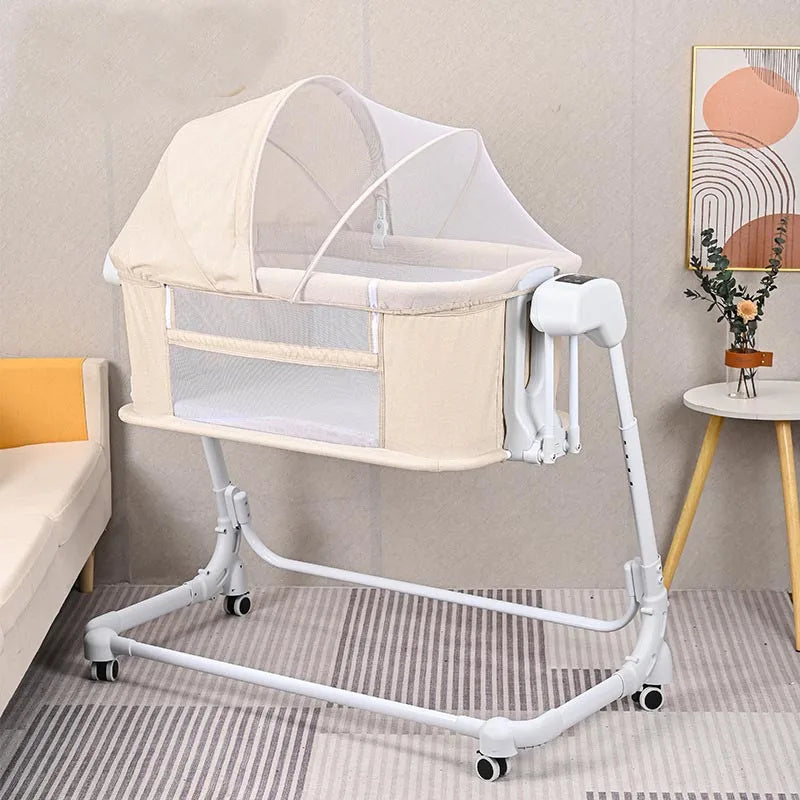 Adjustable Height  Bedside Sleeper Crib Baby Crib Bassinet for Infant With Remote Control Rocking Baby Swing Bed Electric