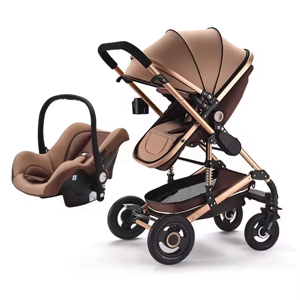 Customized Luxury 4-in-1 Baby Stroller Foldable Pram with Linen Car Seat 3-in-1 Carriage From Luxury Brand