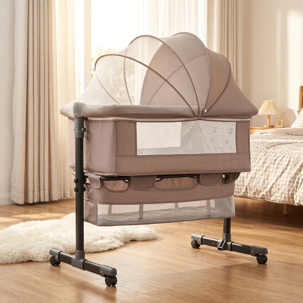 Modern Luxury 3-in-1 Metal Baby Crib New Multi-Functional Portable Cot Bed with Bassinet for Bedroom & Hotel Use