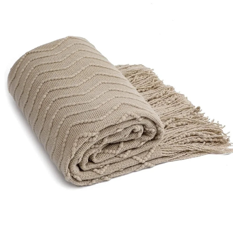 Khaki Anti-Pilling Knitted Throw Blanket
