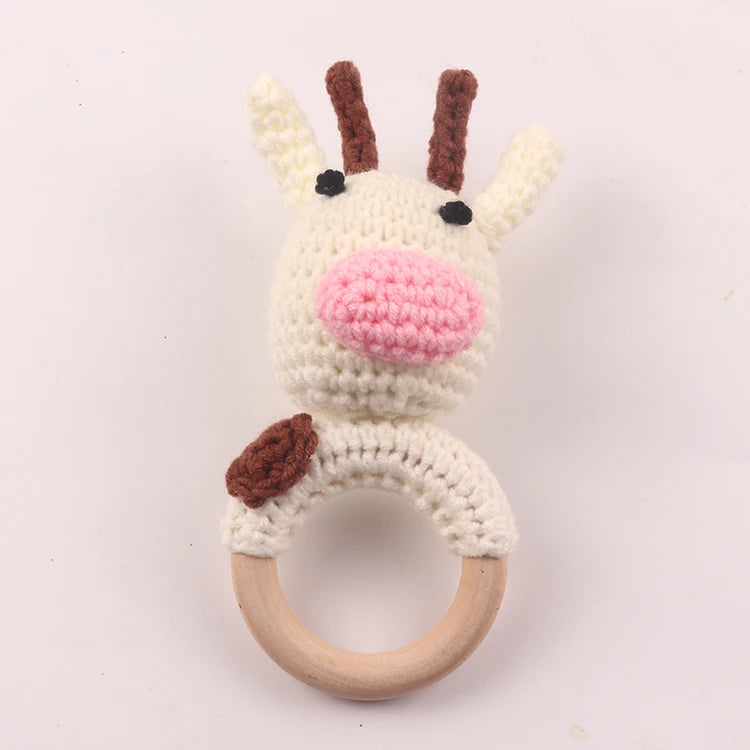 Wholesale Hand Made Crochet Rattles Baby Toys Animals Shape Teething Crochet Toy for Baby