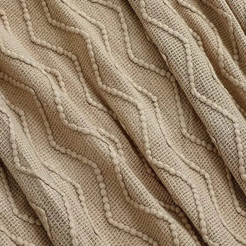 Khaki Acrylic Knitted Lightweight Anti-Pilling Wearable Decorative Throw Blanket Boho Warm Folded Korean Solid Plaid