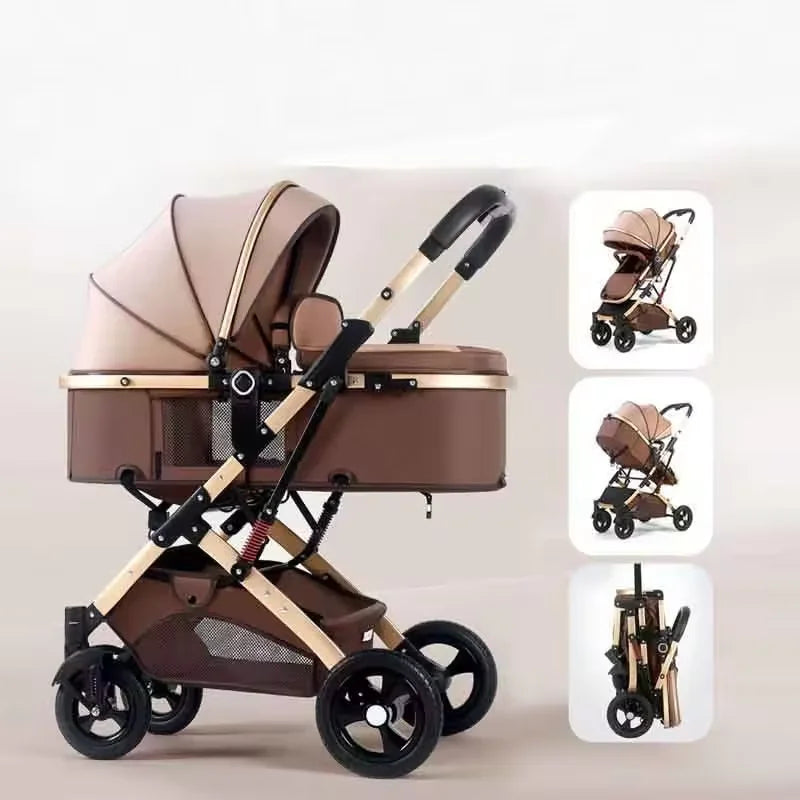 Lightweight 3-in-1 Portable Foldable Baby Stroller Travel System Stainless Steel Frame Oxford Fabric Rubber Wheels 20KG Load