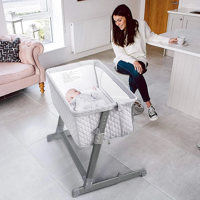 Adjustable Bedside Baby Crib with Breathable Mesh