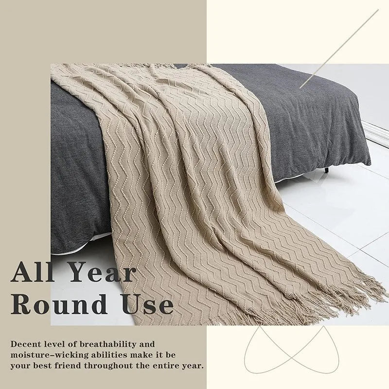 Khaki Anti-Pilling Knitted Throw Blanket