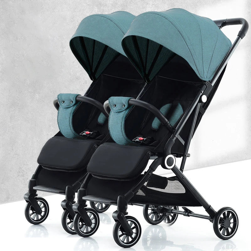 Twin Strollers Can Be Seated and Reclined Portable Folding High View Twin Strollers with One Click
