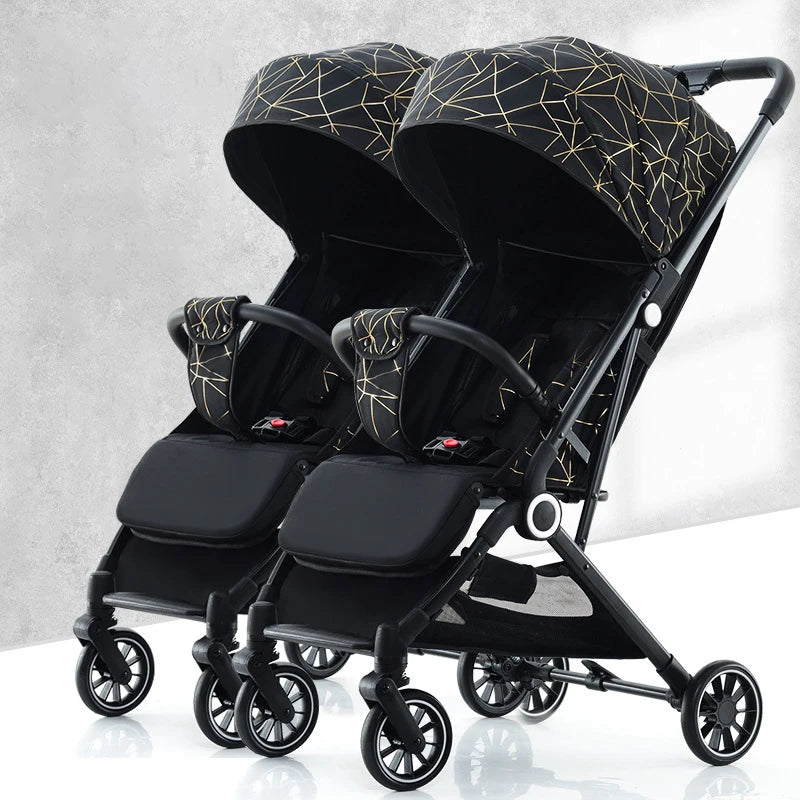Twin Strollers Can Be Seated and Reclined Portable Folding High View Twin Strollers with One Click