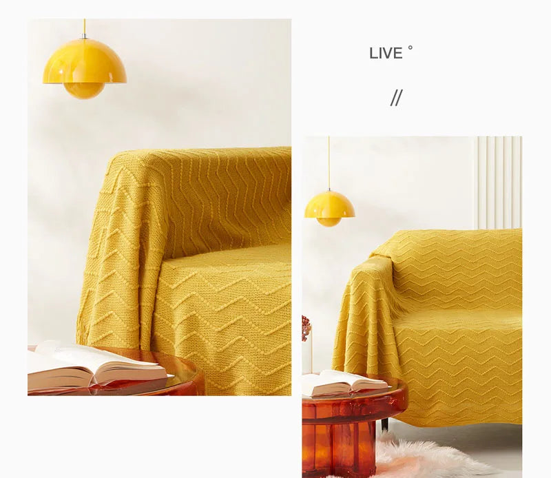 Nordic Wave-Pattern Knitted Throw Blanket