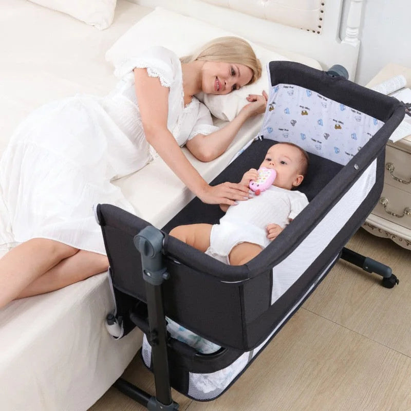Modern Luxury 3-in-1 Metal Baby Crib New Multi-Functional Portable Cot Bed with Bassinet for Bedroom & Hotel Use