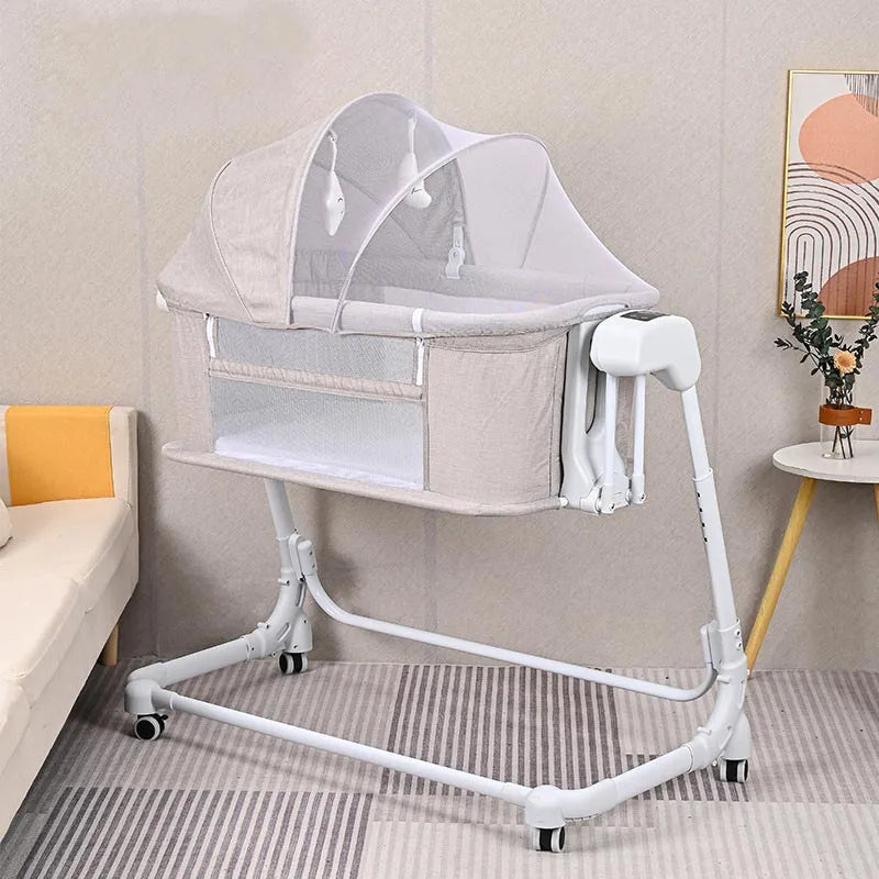 Adjustable Height  Bedside Sleeper Crib Baby Crib Bassinet for Infant With Remote Control Rocking Baby Swing Bed Electric