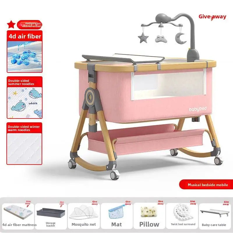 Multifunctional Durable Rocking Swing Kids Cot Bed Cradle Infant Toddler Bedside Sleeper Next to Me Newborn Bassinet Baby Crib