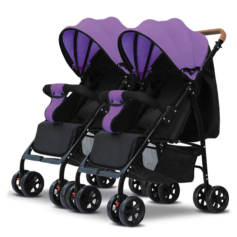 Twin Strollers Can Be Seated and Reclined Portable Folding High View Twin Strollers with One Click