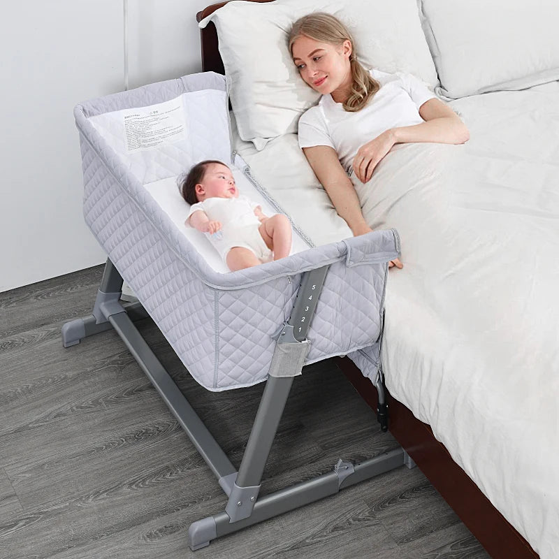 Adjustable Bedside Baby Crib with Breathable Mesh