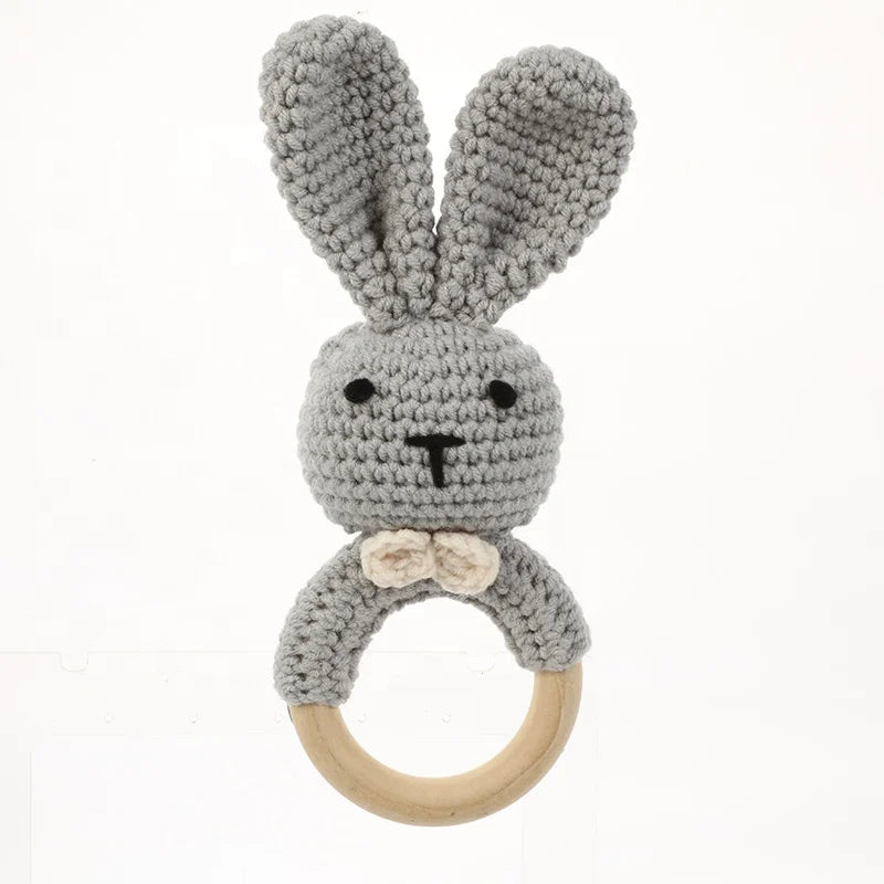 Wholesale Hand Made Crochet Rattles Baby Toys Animals Shape Teething Crochet Toy for Baby
