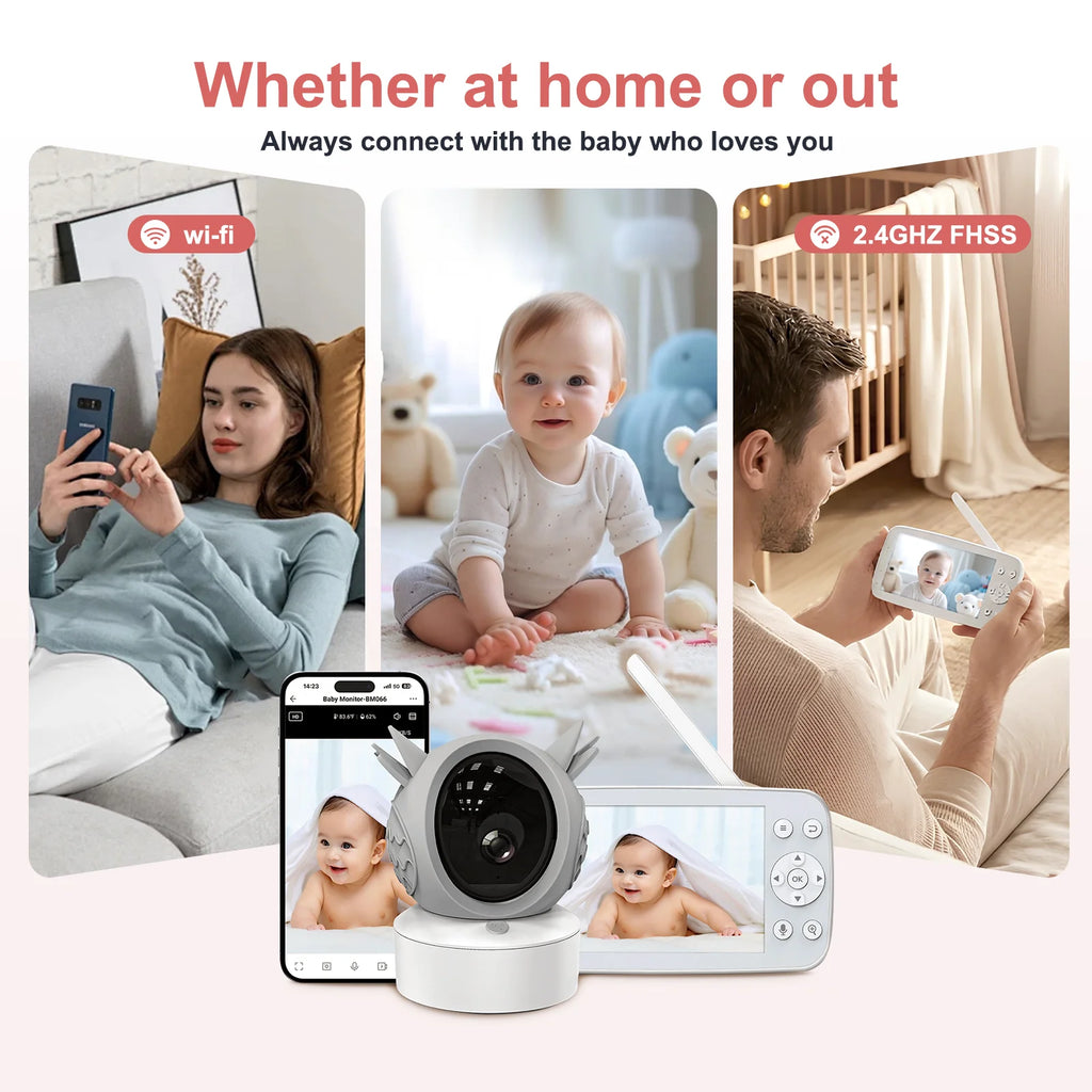 5'' Baby Monitor with Two Cameras Split Screen 1080P WiFi Pan Tilt VOX Crying Motion Detection Dual Camera Baby Monitor