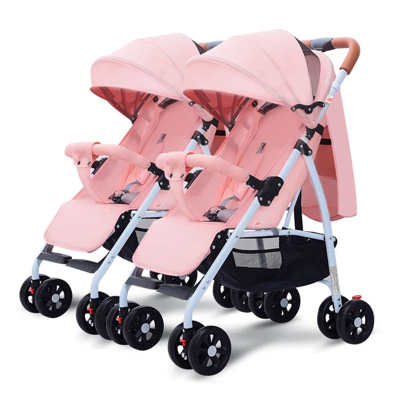 Twin Strollers Can Be Seated and Reclined Portable Folding High View Twin Strollers with One Click