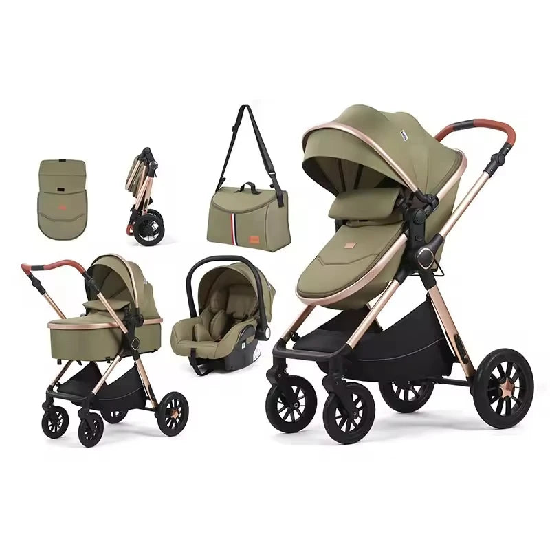 Customized Luxury 4-in-1 Baby Stroller Foldable Pram with Linen Car Seat 3-in-1 Carriage From Luxury Brand