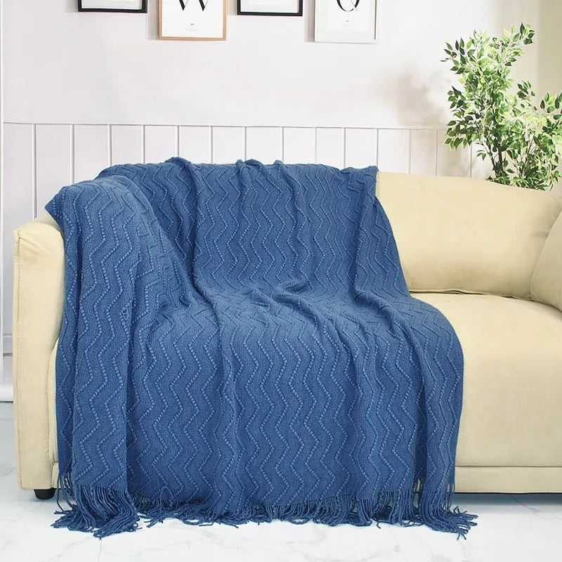 Knitted Blanket Wave Pattern Embossed Blanket Nordic Bed Sofa Decorative Blankets Plaid Chunky Sofa Blankets Grey