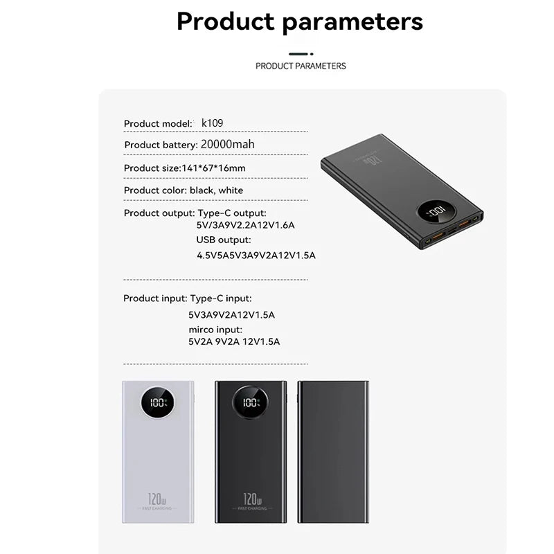 20,000–30,000mAh 22.5W Fast-Charge Power Bank with Display