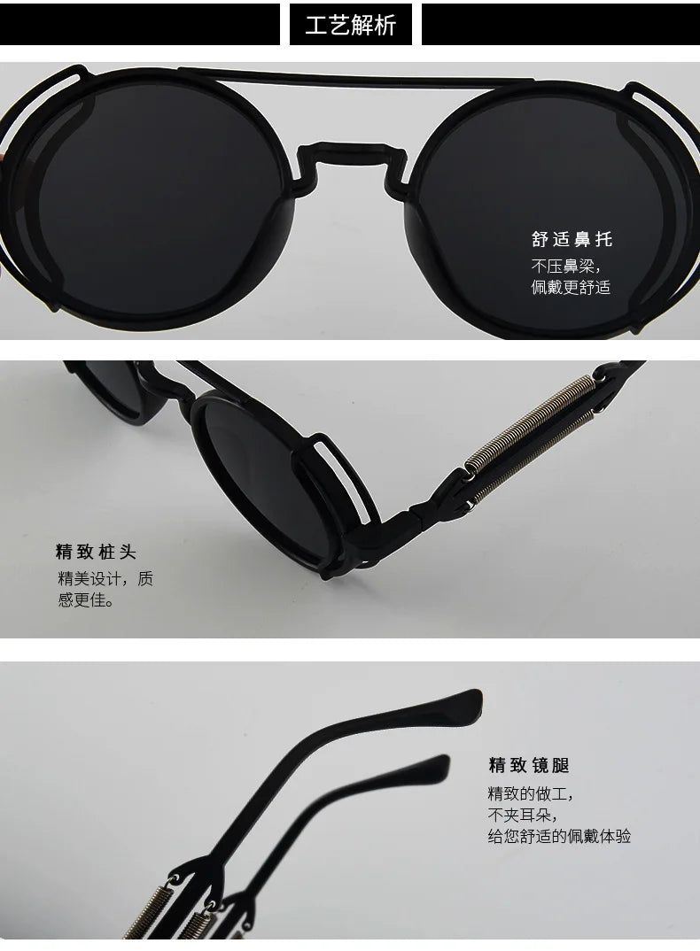 Gafas de sol steampunk góticas redondas retro