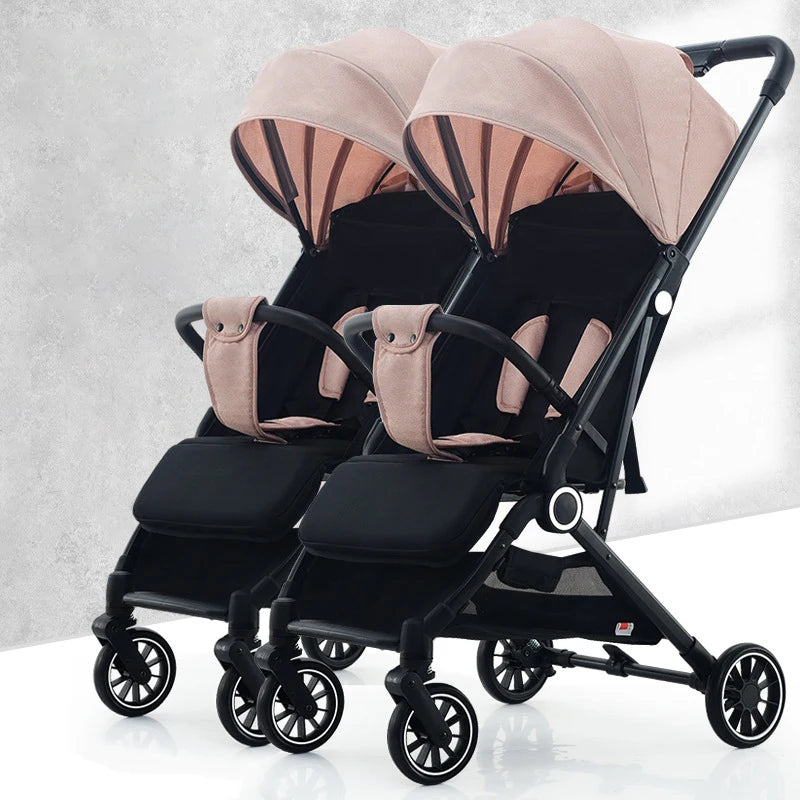 Twin Strollers Can Be Seated and Reclined Portable Folding High View Twin Strollers with One Click
