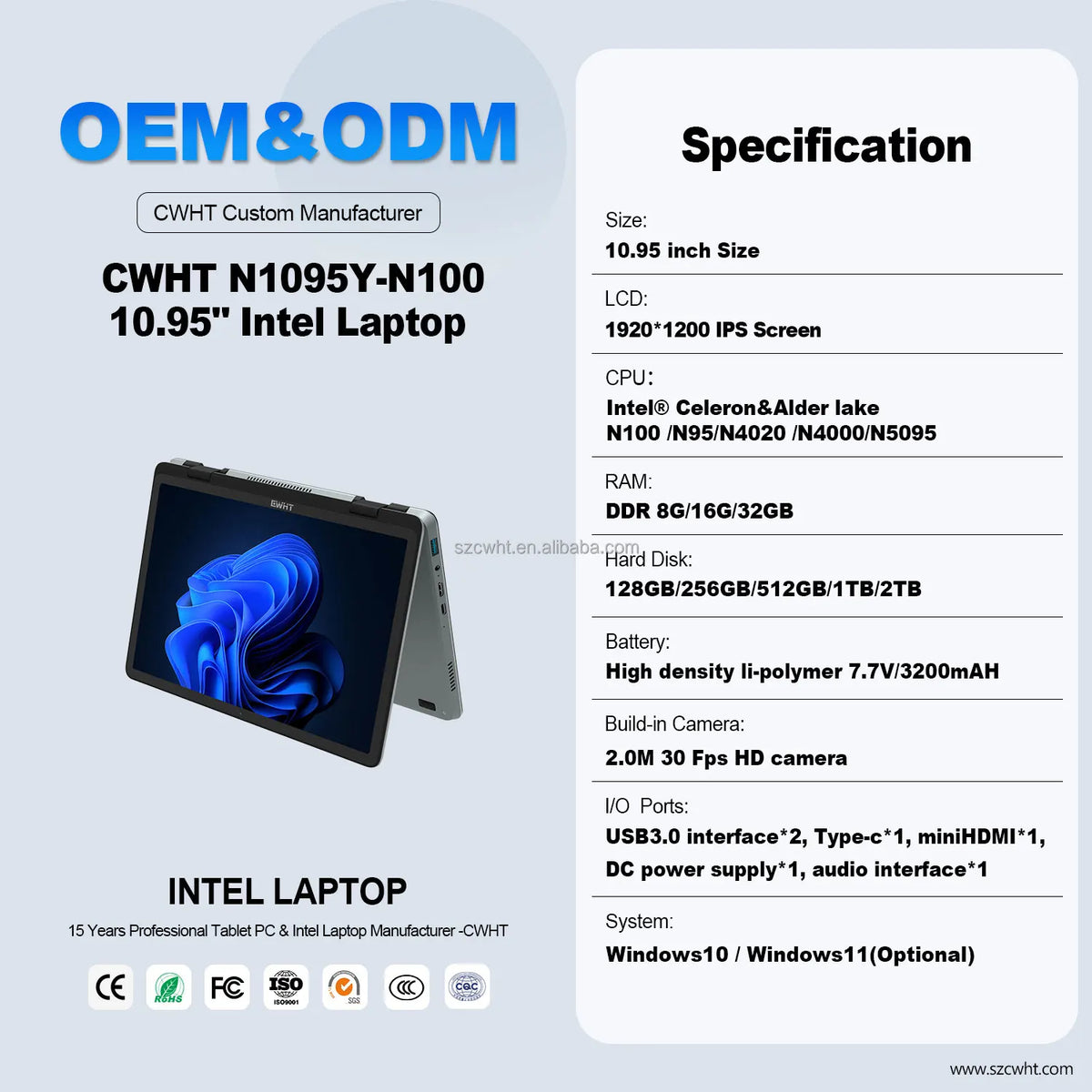 11-Inch Windows 11 Tablet PC – Multiple Memory & Storage Options