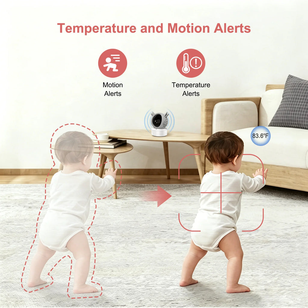 5'' Baby Monitor with Two Cameras Split Screen 1080P WiFi Pan Tilt VOX Crying Motion Detection Dual Camera Baby Monitor