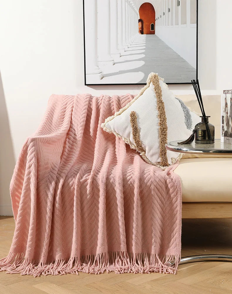 Cozy Solid-Color Knitted Throw Blanket