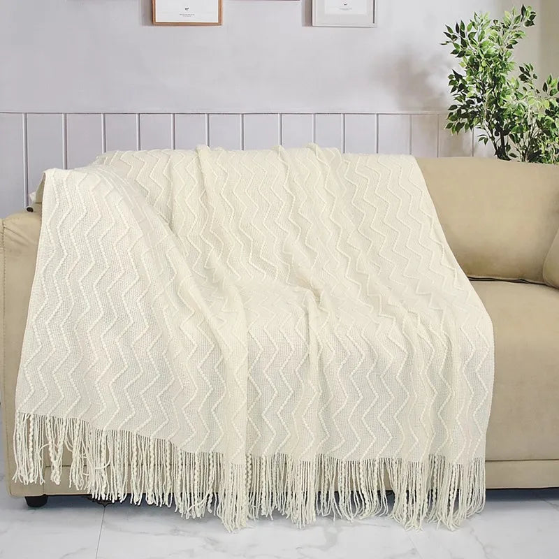 Knitted Blanket Wave Pattern Embossed Blanket Nordic Bed Sofa Decorative Blankets Plaid Chunky Sofa Blankets Grey