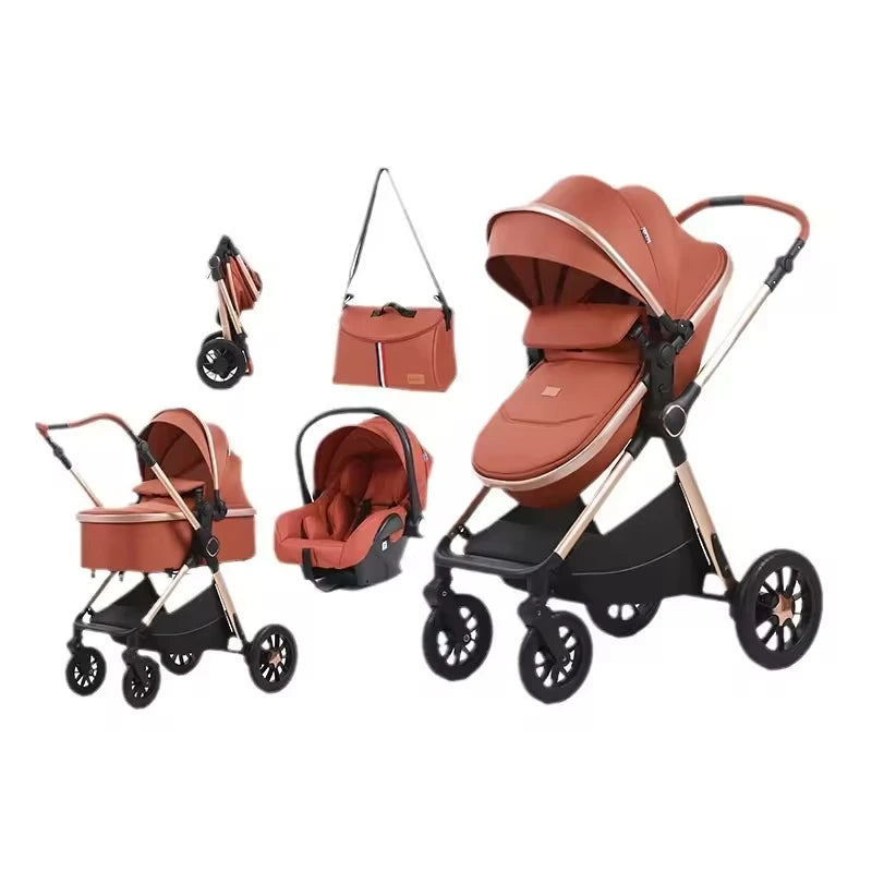 Customized Luxury 4-in-1 Baby Stroller Foldable Pram with Linen Car Seat 3-in-1 Carriage From Luxury Brand