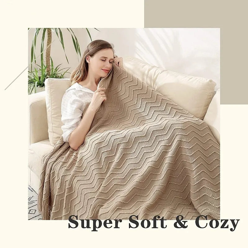 Khaki Anti-Pilling Knitted Throw Blanket