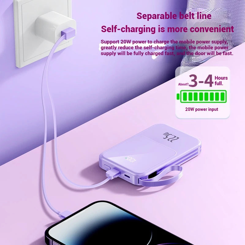 10,000mAh 22.5W Magnetic Wireless Power Bank with Cables