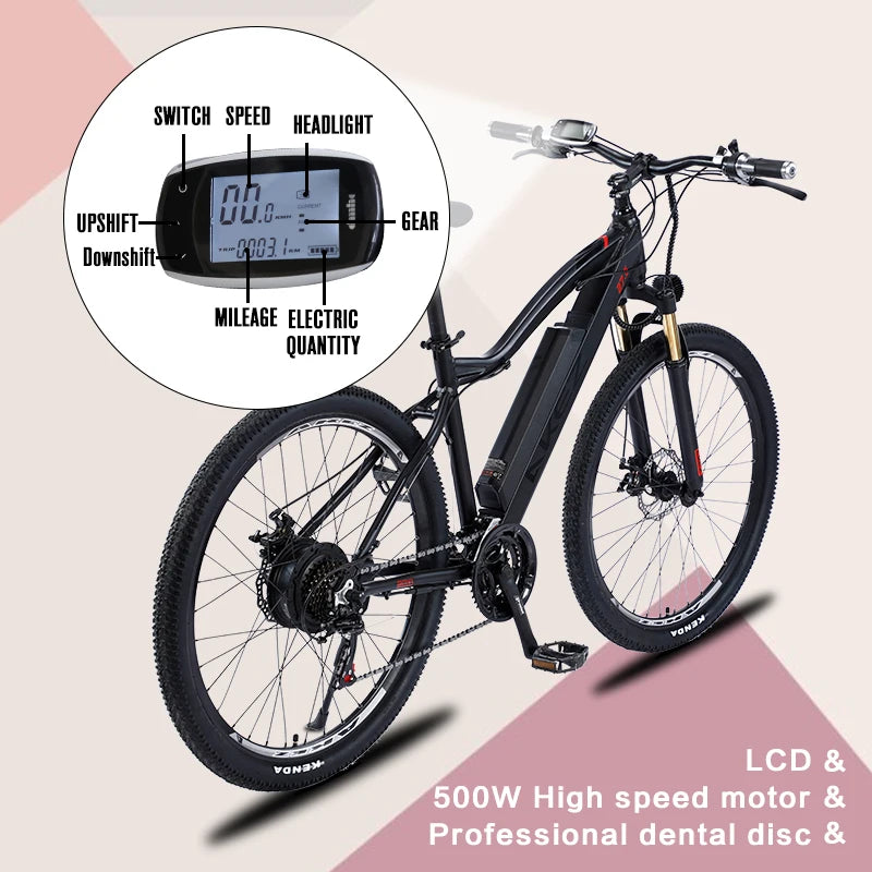 AKEZ 27.5-Inch 500W 48V Electric Mountain Bike