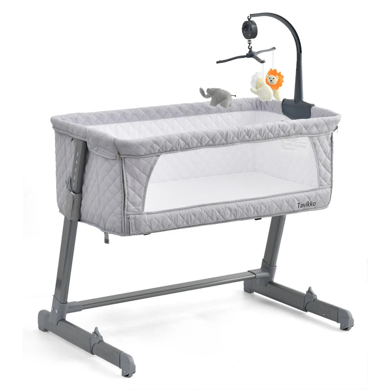 Adjustable Bedside Baby Crib with Breathable Mesh