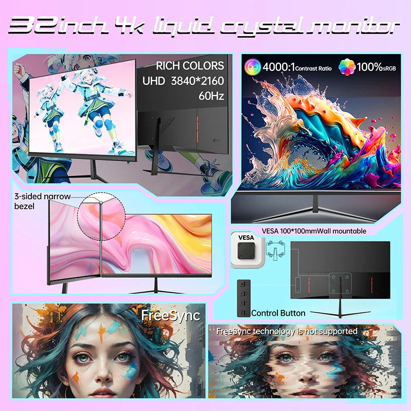 32-Inch 4K UHD VA Monitor – HDMI, DisplayPort & VESA